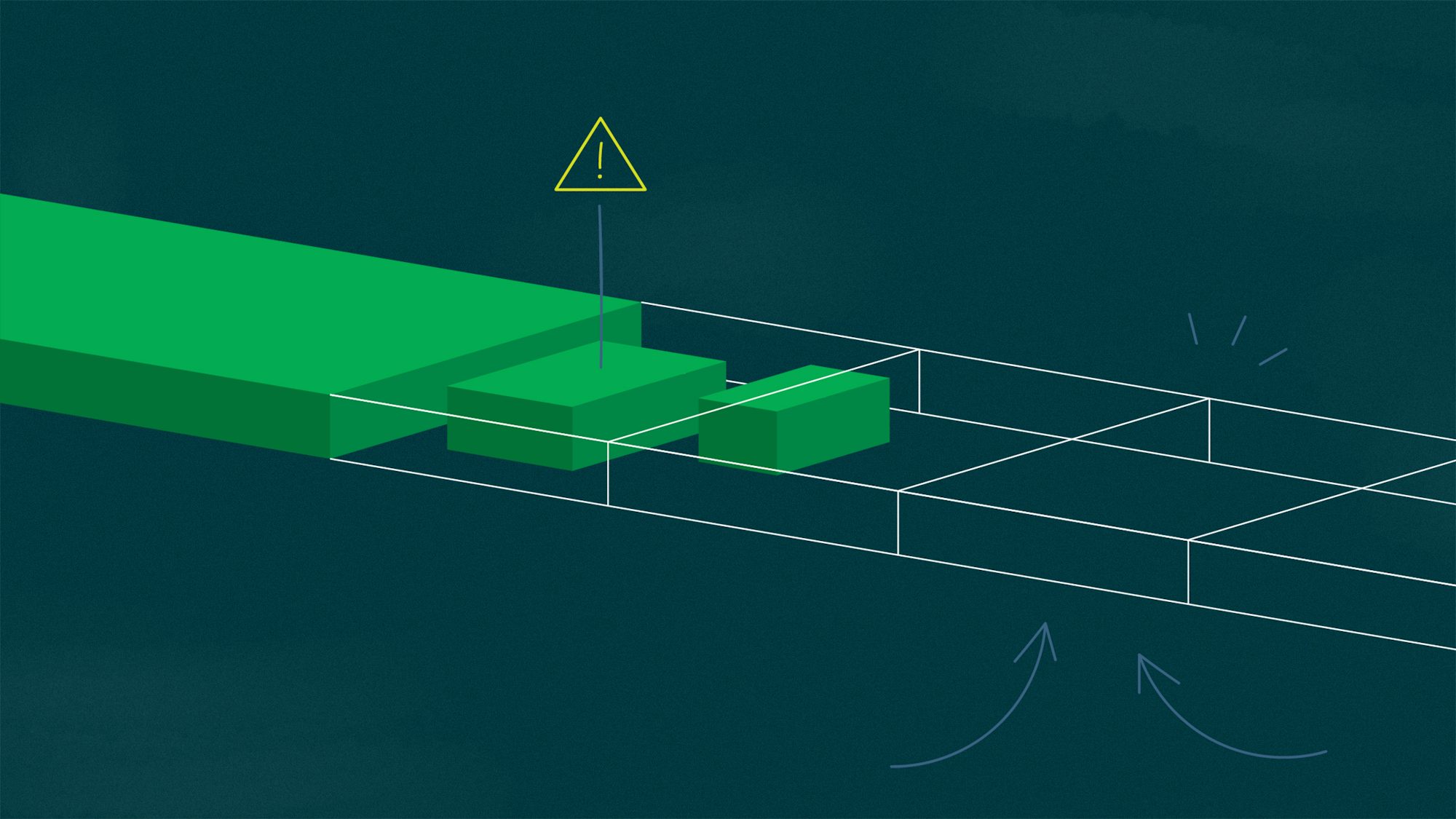 Stylized mid-construction path with a warning over one tile, which is too small to cover its section.